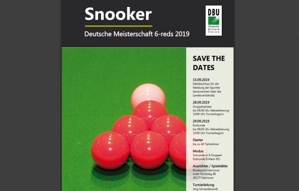 DM Snooker 2019: 6reds wird erstmals als DM ausgetragen